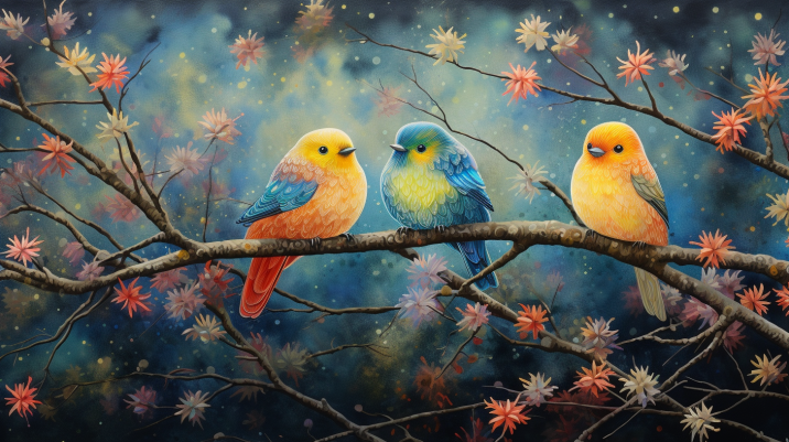 Three Sweet Birds On A Branch  Paint by Numbers Kit