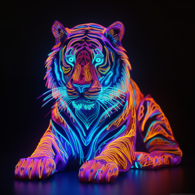Electric, Neon Tiger With Blue Eyes