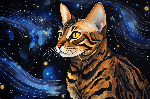 Bengal Kitty Cat Starry Night  Paint by Numbers Kit