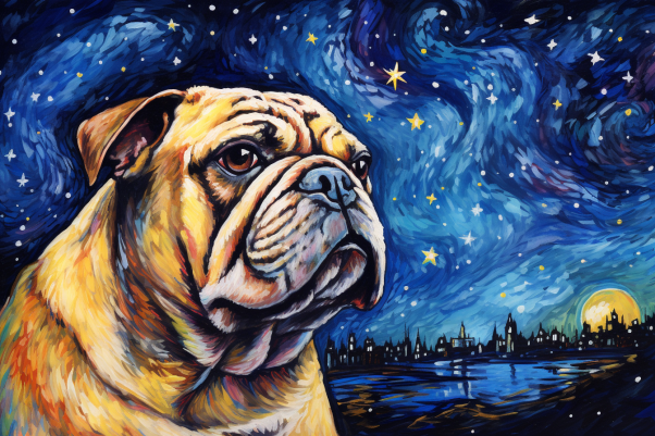 Watercolor Starry Night Bulldog