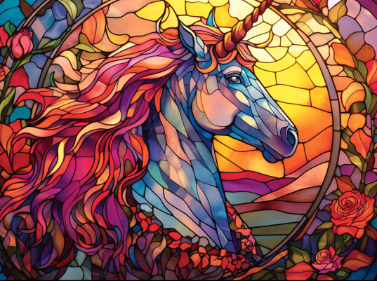 Stained Glass With Roses And Unicorn