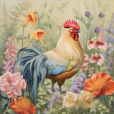 Sweet Rooster In Flowers