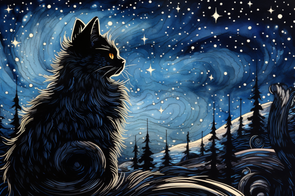 Black Cat Starry Night  Paint by Numbers Kit