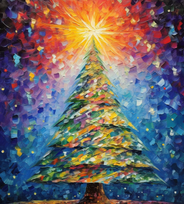 Christmas Tree Painting With Bright Star