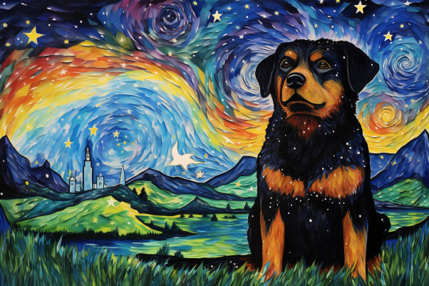 Starry Night Rottweiler  Paint by Numbers Kit