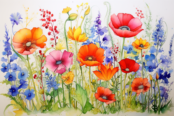 Wildflowers In Watercolor  Paint by Numbers Kit