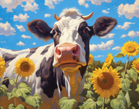 Thumbnail for Cow In Sunflower Field With Blue Sky