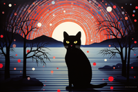 Thumbnail for Black Kitty Fantasy Sunset   Paint by Numbers Kit