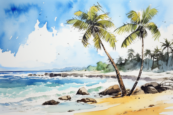 Tropical Watercolor Beach