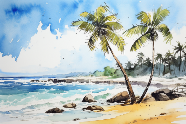 Tropical Watercolor Beach – Paint By Numbers