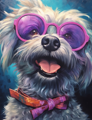 Happy Dog With Big Purple Glasses