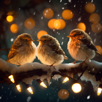 Birds On A Branch During Christmas