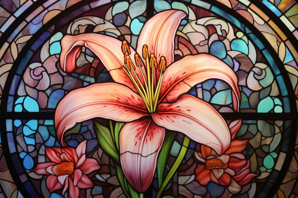 Graceful Pink Lily On Stained Glass