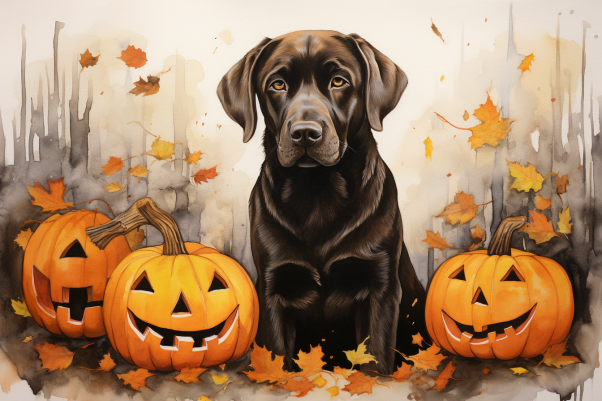 Labrador Halloween With Pumpkins