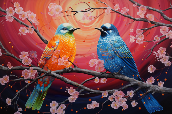 Cherry Blossom Lovebirds   Paint by Numbers Kit