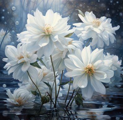 Pure Soft White Dreamy Water Flowers