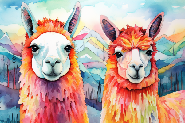 Watercolor Llama Couple