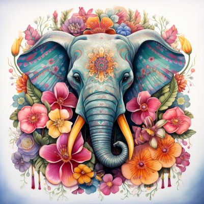 Mesmerizing Elephant And Flowers