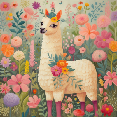 Pretty Llama In Vibrant Flowers
