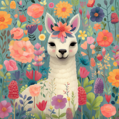 Llama In Vibrant Flowers
