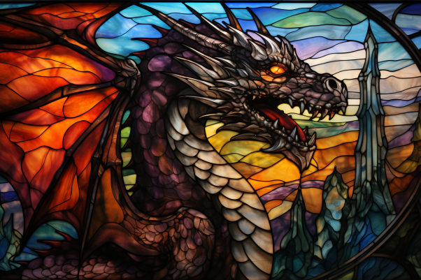 Ferocious Dragon Stained Glass Official Diamond Painting Kit