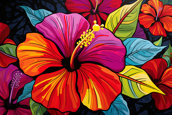 Vibrant Fun Hibiscus   Paint by Numbers Kit