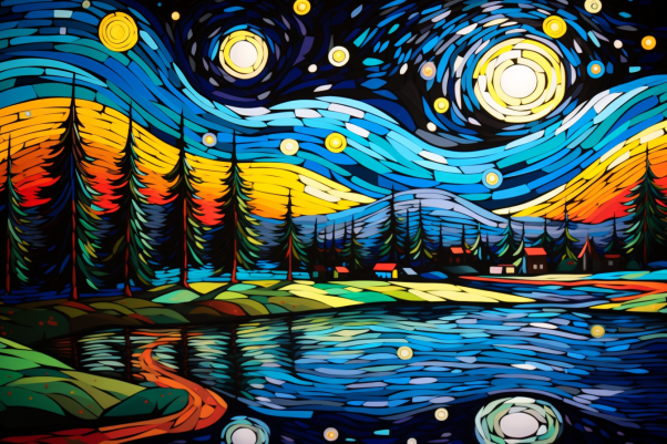 Colorful Starry Night  And Pond