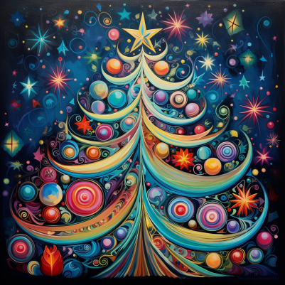 Christmas Tree And Stars Painting