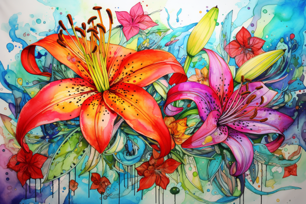 Watercolor Bright Lilies