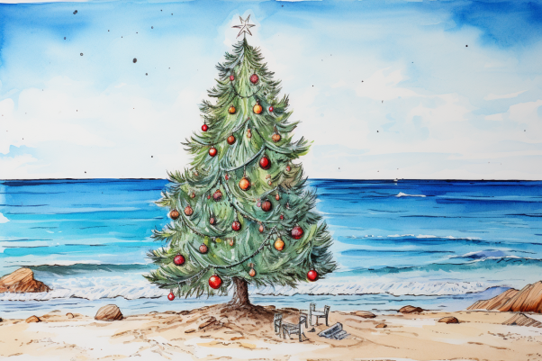 Beautiful Sea And Christmas Tree