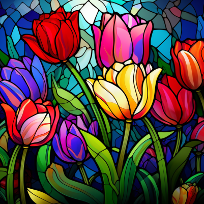 Vibrant Tulips On Stained Glass