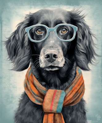 Black Dog In Glasses, Shades Of Blue