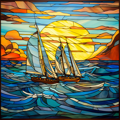 Sailboats At Sea On Stained Glass