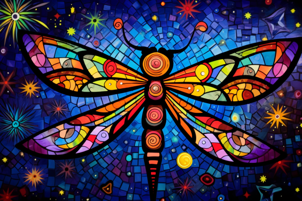 Dragonfly Starry Night On Stained Glass