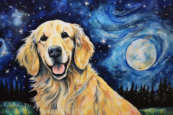 Starry Night Golden Retriever  Paint by Numbers Kit