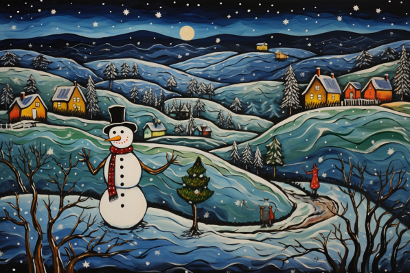Bold Snowman On A Country Hill  Paint by Numbers Kit