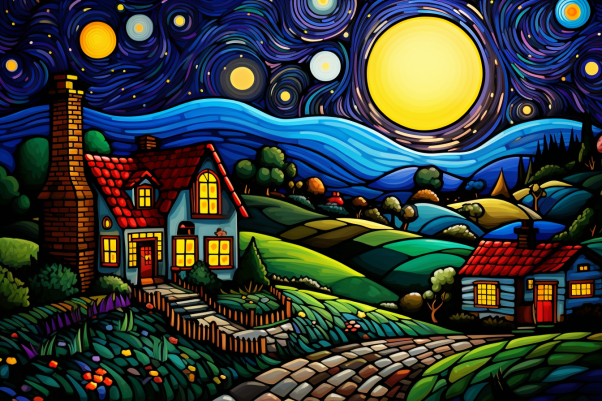 Vibrant Starry Night Over The Countryside
