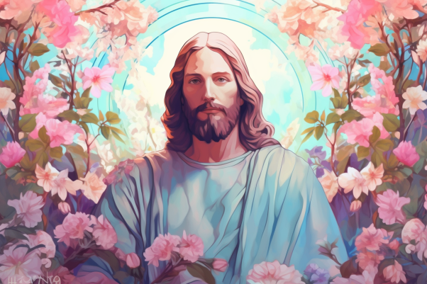 Graceful Jesus Among Flowers