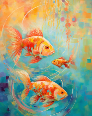 Fish Family In A Pond Painting