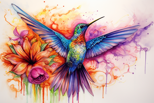 Watercolor Open Wings Hummingbird  Paint by Numbers Kit