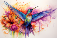 Thumbnail for Watercolor Open Wings Hummingbird  Paint by Numbers Kit