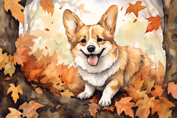 Corgi In Leaves