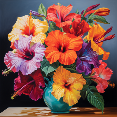 Colorful Hibiscus In Vase