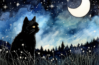 Thumbnail for Sad Black Cat Starry Night  Paint by Numbers Kit