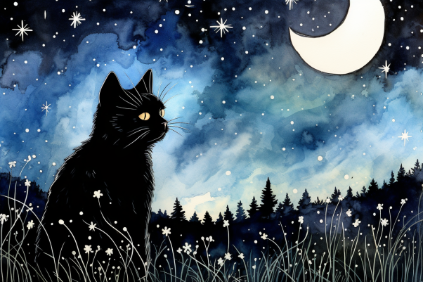 Sad Black Cat Starry Night  Paint by Numbers Kit