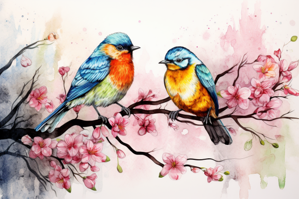 Two Birds And A Cherry Blossom Tree  Paint by Numbers Kit