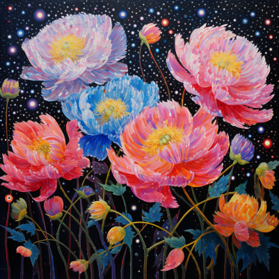 Beautiful Night Sky And Peonies  Paint by Numbers Kit