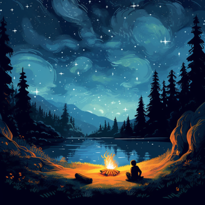 Campfire In The Forest Beautiful Night Sky
