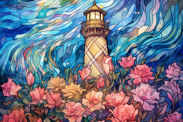 Graceful Lighthouse On Stained Glass