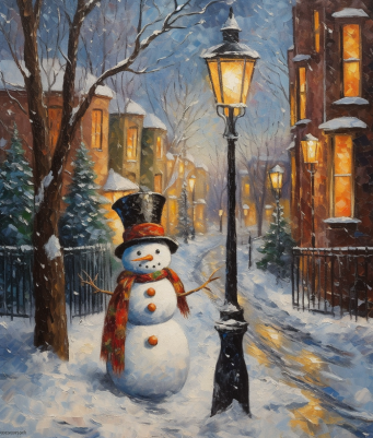 Happy Snow Man Snowy Street